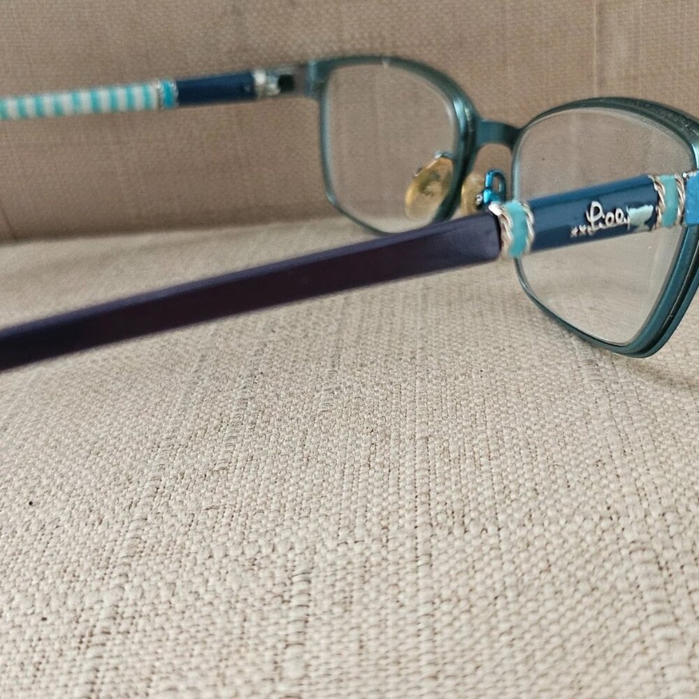 Lilly Pulitzer Teal Frame Glasses with Mint-White Striped Temples - Picture 7 of 13